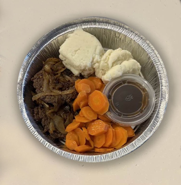 Steak haché & oignons en sauce