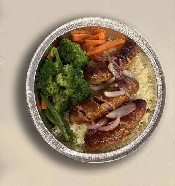 Saucisses merguez, riz et légumes